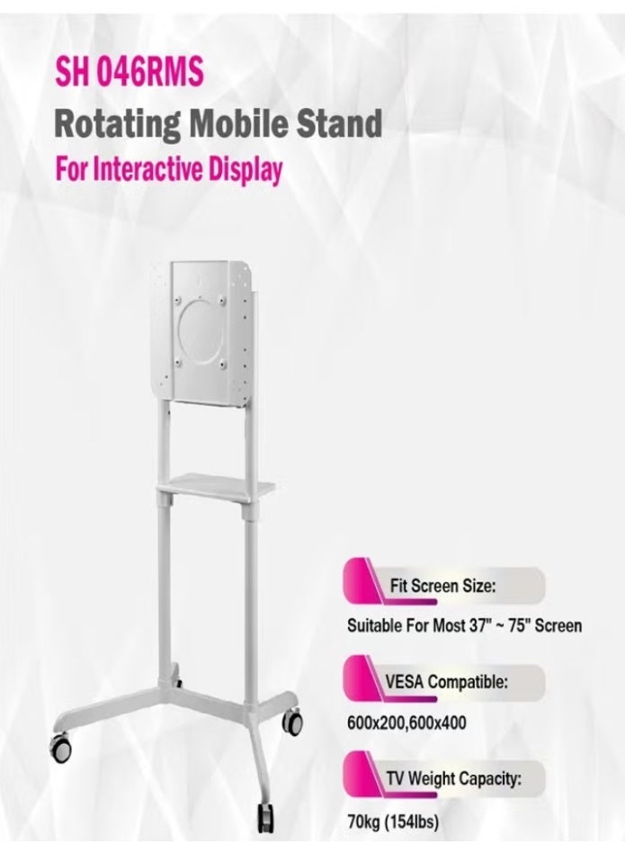 Skilltech SH 046RMS Rotating television Stand For Interactive Display, 37" - 75" Screen Size, 70kg Capacity, Built-In Cable Management, Steel & Melamine Materials, White | TV STAND - Image 5