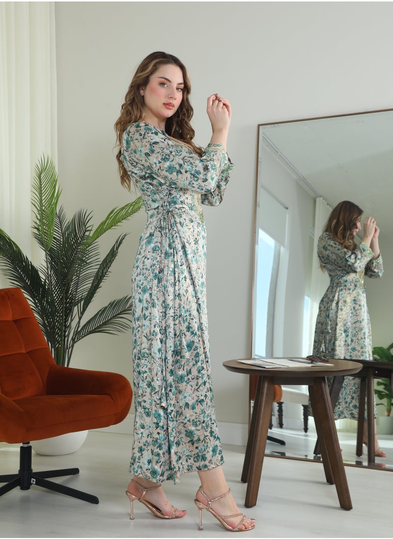 Bint Al Bilad Bint Al Bilad Women's Summer Long Luxury Jalabiya | Full-Length Kaftan Dress for Ramadan, Eid Ul Fitr, Wedding, Special Occasions | Embroidered Saudi Abaya | Modest Islamic Clothing  - Image 4
