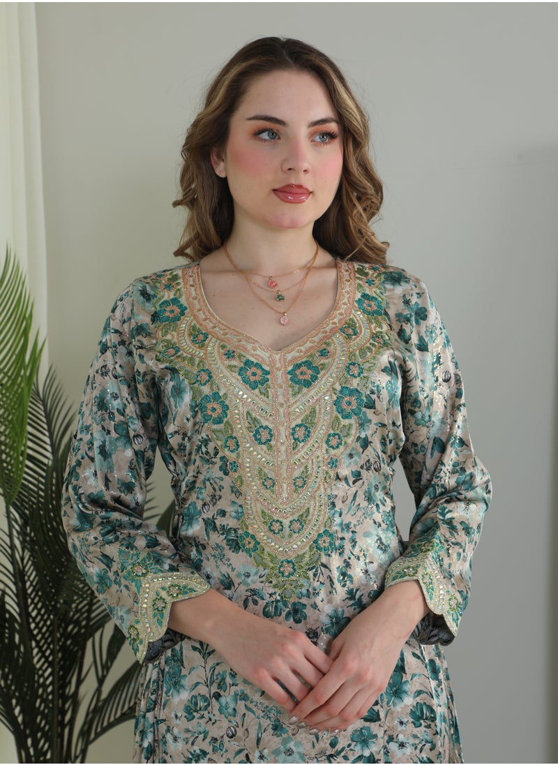 Bint Al Bilad Bint Al Bilad Women's Summer Long Luxury Jalabiya | Full-Length Kaftan Dress for Ramadan, Eid Ul Fitr, Wedding, Special Occasions | Embroidered Saudi Abaya | Modest Islamic Clothing  - Image 5