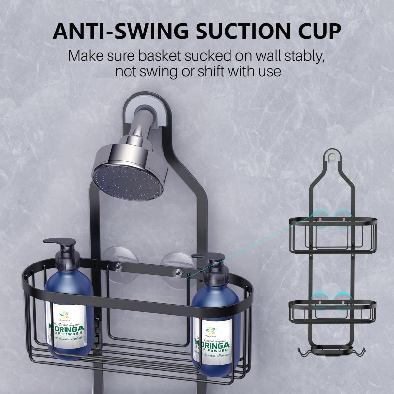 Kadolina Bathroom Hanging Shower Organizer, Over Head Shower Caddy Shower Storage Rack Basket with Hooks for Razor and Sponge Rustproof, Black [Patented] - Image 3