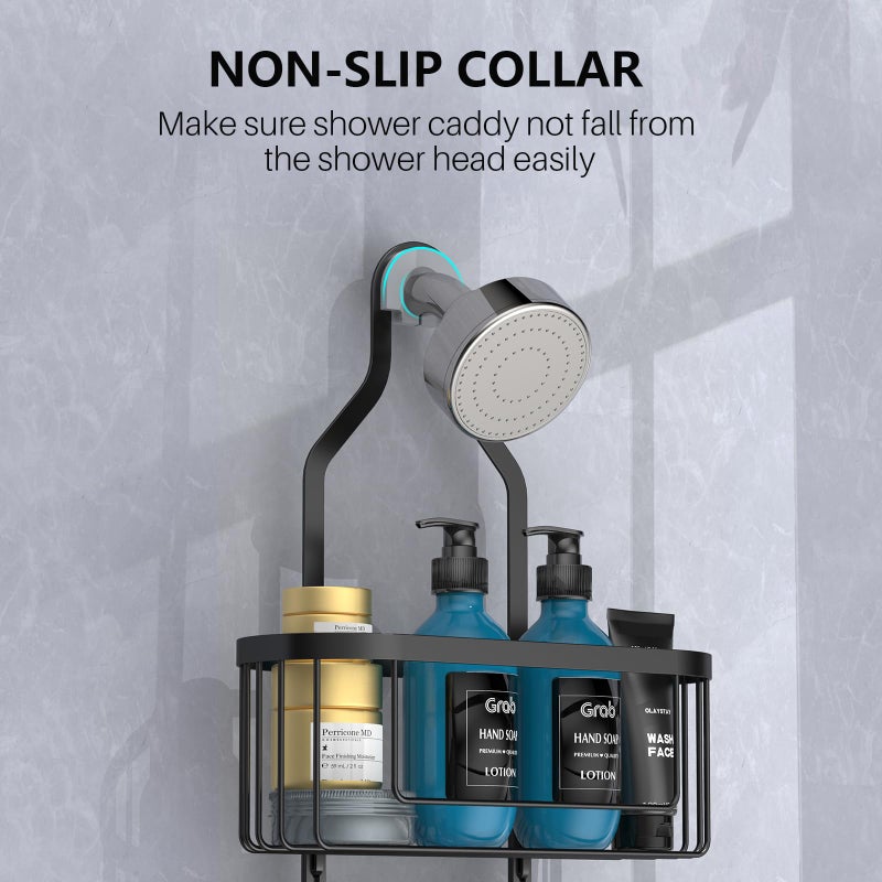 Kadolina Bathroom Hanging Shower Organizer, Over Head Shower Caddy Shower Storage Rack Basket with Hooks for Razor and Sponge Rustproof, Black [Patented] - Image 4