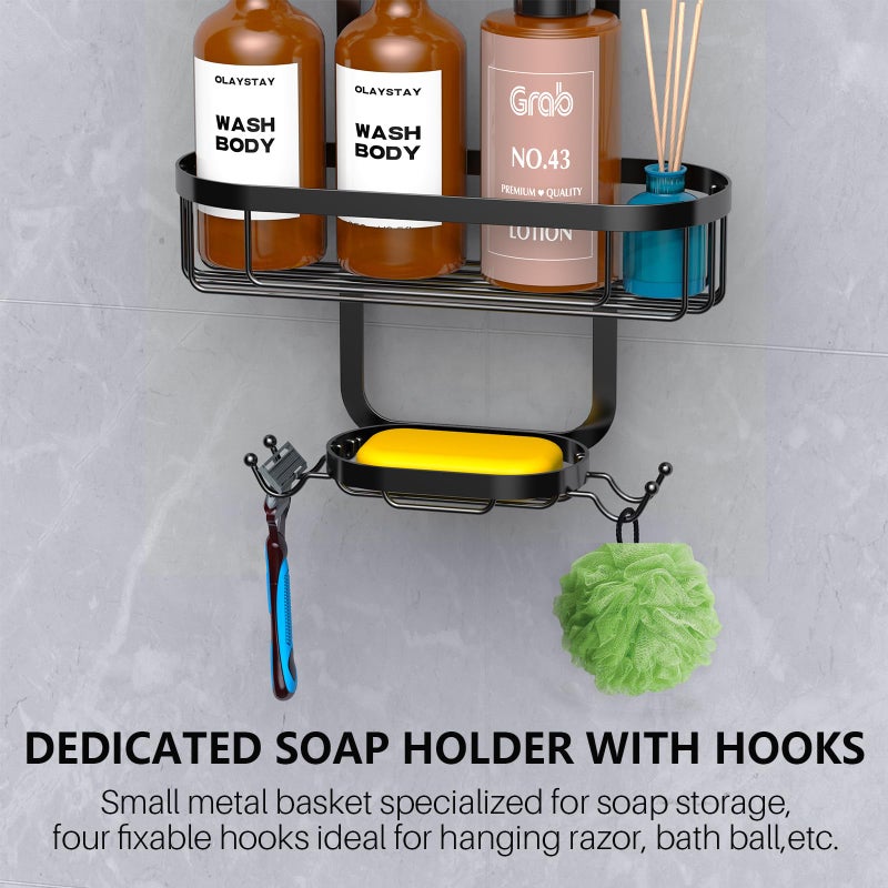 Kadolina Bathroom Hanging Shower Organizer, Over Head Shower Caddy Shower Storage Rack Basket with Hooks for Razor and Sponge Rustproof, Black [Patented] - Image 5