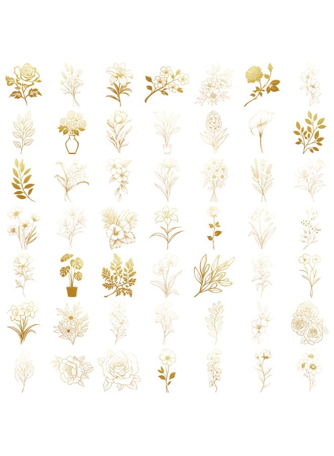 50pcs Golden Plants Stickers PET Transparent Sticker for Kids Golden Flowers Deals DIY Crafts Album Bullet Scrapbooking Junk Journal Journaling Planner Laptop Decor for Kids Teens Adults - Image 2
