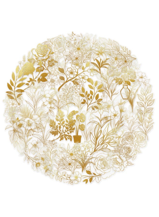 50pcs Golden Plants Stickers PET Transparent Sticker for Kids Golden Flowers Deals DIY Crafts Album Bullet Scrapbooking Junk Journal Journaling Planner Laptop Decor for Kids Teens Adults - Image 1