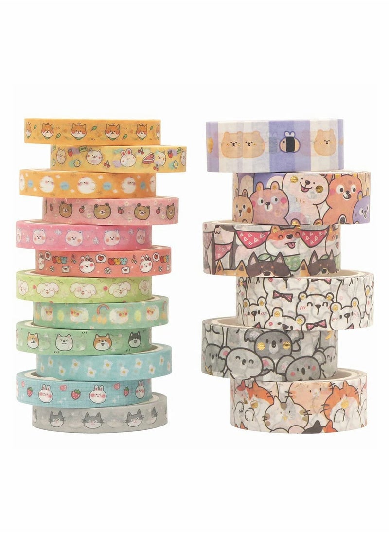KASTWAVE - Cute Pets Washi Tape Set 18 Rolls Gold Embellishment Decorative Masking Tapes for Arts, DIY Crafts, Bullet Journals, Planners, Scrapbook, Wrapping (Puppies) - Image 1