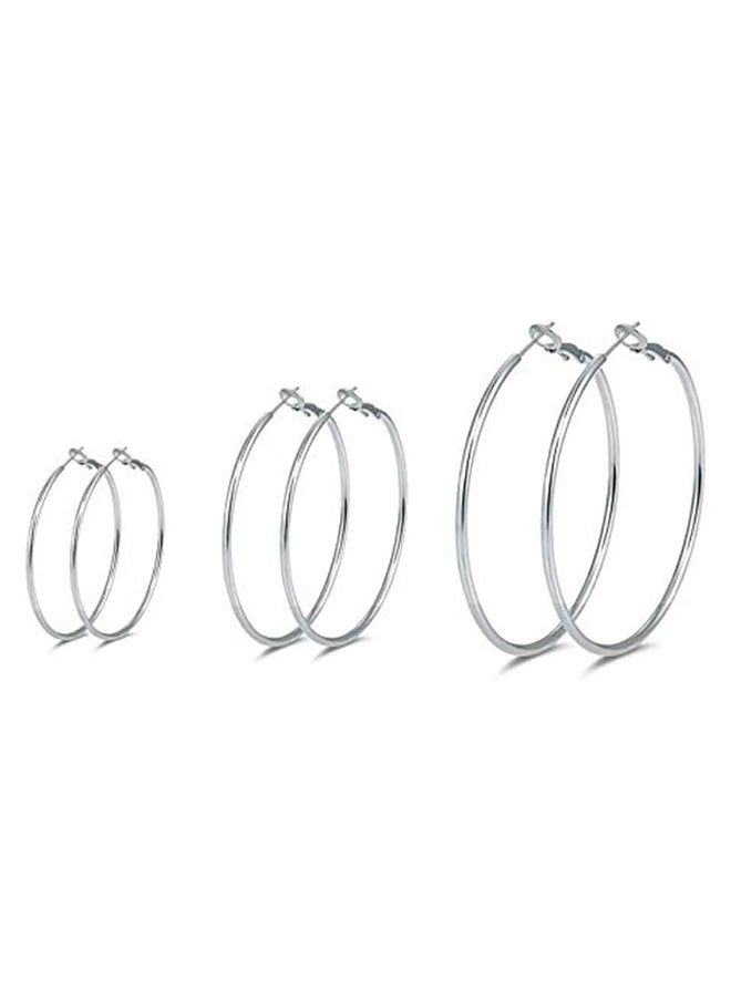 Generic Silver Open Hoop Earrings (40mm 50mm 60mm) - 3 Pairs, Sterling Silver, Silicone  - Image 1