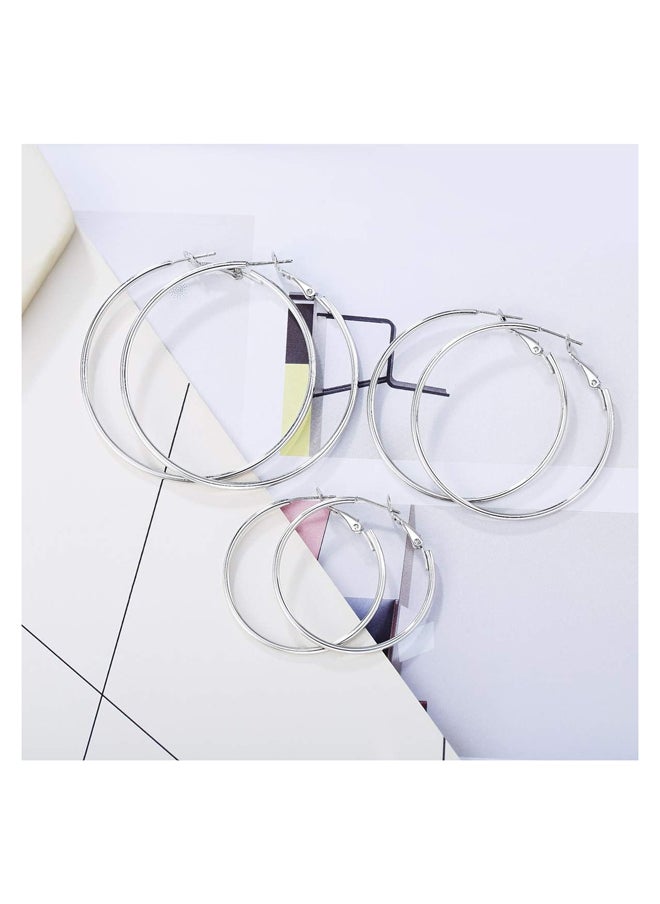 Generic Silver Open Hoop Earrings (40mm 50mm 60mm) - 3 Pairs, Sterling Silver, Silicone  - Image 3