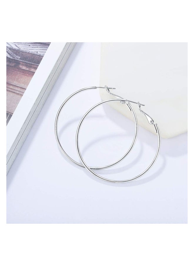 Generic Silver Open Hoop Earrings (40mm 50mm 60mm) - 3 Pairs, Sterling Silver, Silicone  - Image 2