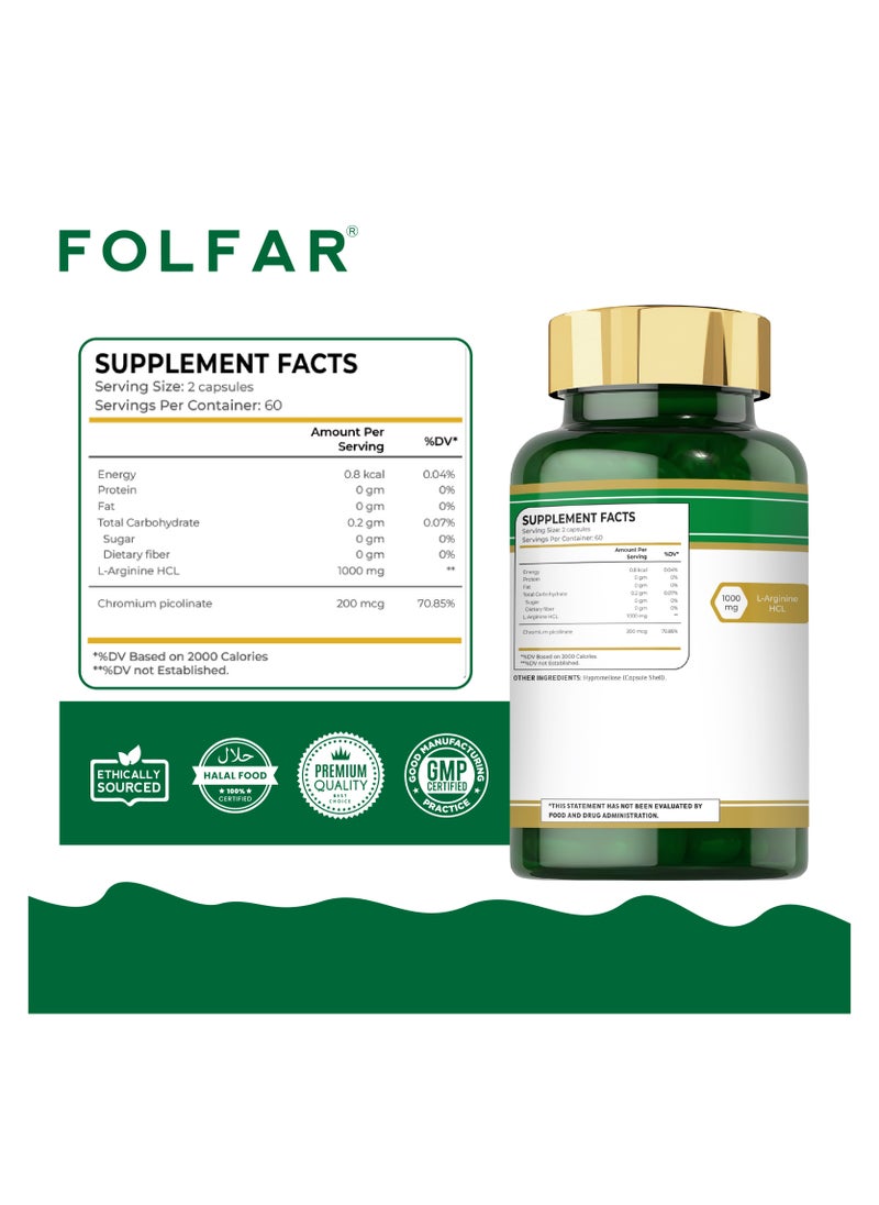 Folfar L-Arginine 1000 mg, Supports Energy and Promotes Muscle Growth - 120 Capsules  - Image 2