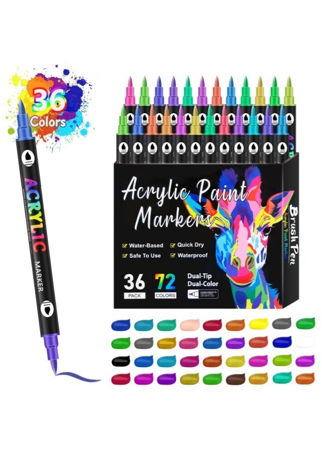Dual Tip Paint Pens Set,36PCs With 72 Colours Paints for Wood,Canvas,Stone,Rock Painting,Glass,Ceramic Surfaces,DIY Crafts Making Art Supplies,Party Favors Stuffers,Paint Party,Classroom Prizes Birthdays Gift - Image 1