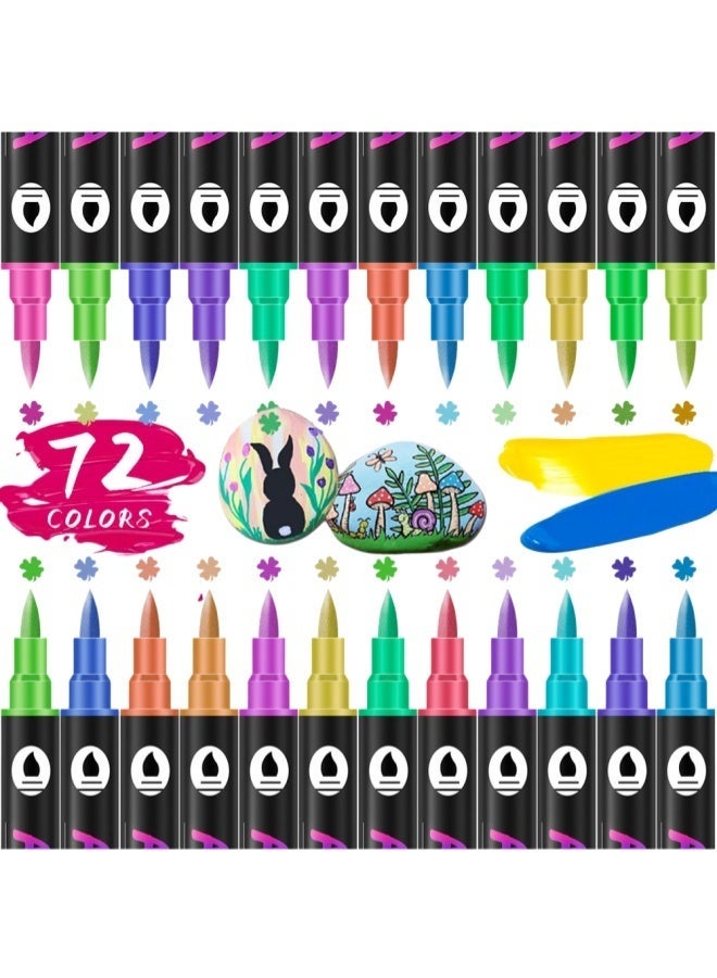 Dual Tip Paint Pens Set,36PCs With 72 Colours Paints for Wood,Canvas,Stone,Rock Painting,Glass,Ceramic Surfaces,DIY Crafts Making Art Supplies,Party Favors Stuffers,Paint Party,Classroom Prizes Birthdays Gift - Image 4
