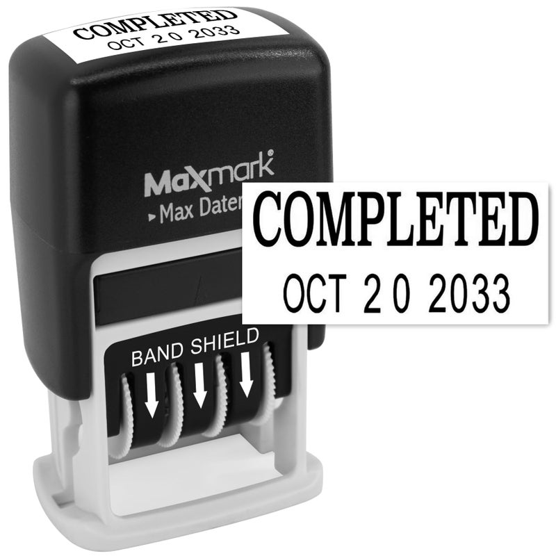 MaxMark SelfInking Rubber Date Office Stamp with Completed Phrase  Date  Black Ink Max Dater II 12Year Band