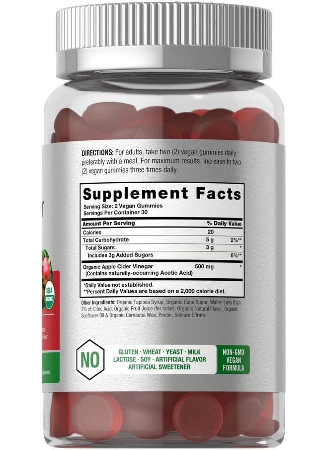 Horbaach Horbäach Organic Apple Cider Vinegar Gummies | 60 Gummies | Vegan, Non-GMO & Gluten-Free Supplement | USDA Organic ACV | Apple Flavor  - Image 2