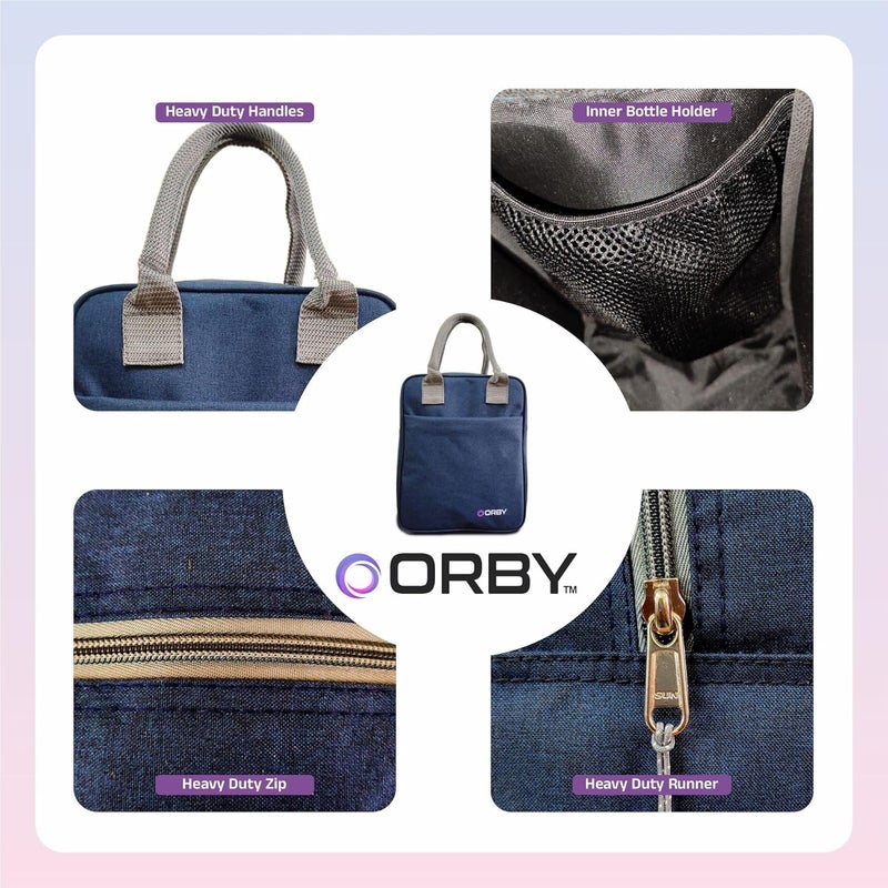ORBY Insulated Lunch Bag WaterRepellent Lightweight Spacious Keeps Food Hot Cold Ideal for Office School Travel Navy Blue 8ltr - Image 4
