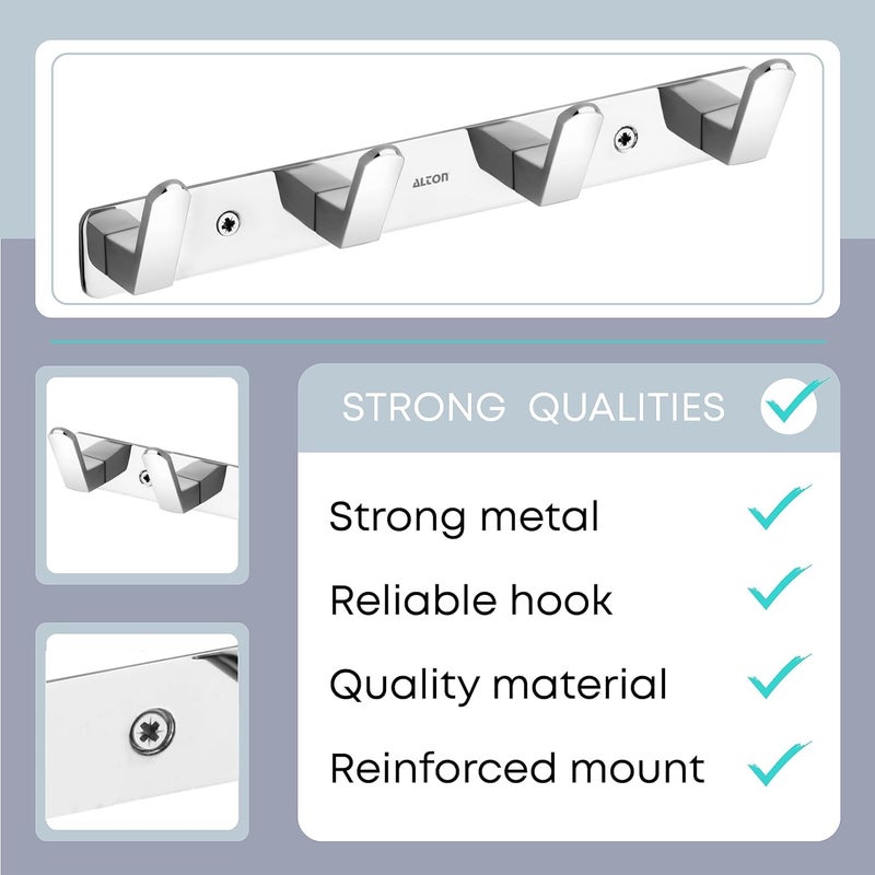 ALTON ALD970 Stainless Steel 4Pin Wall Hooks for Hanging Cloth and Towel Hangers for Wall Hooks Door Hangers Hook Rail Silver Pack of 2 - Image 2