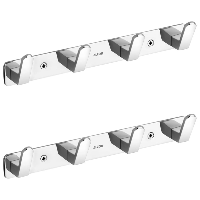 ALTON ALD970 Stainless Steel 4Pin Wall Hooks for Hanging Cloth and Towel Hangers for Wall Hooks Door Hangers Hook Rail Silver Pack of 2 - Image 1