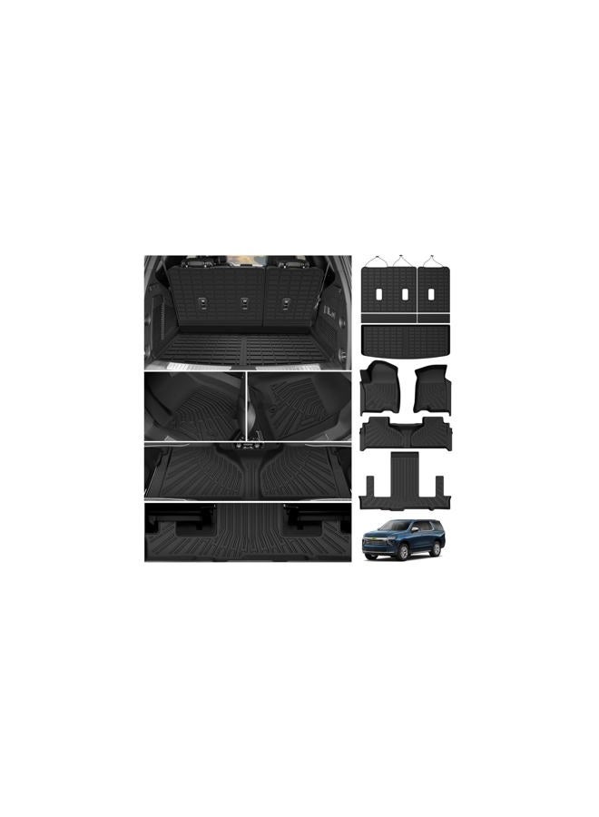 Powerty Floor Mats for 2021-2025 2026 Chevrolet Chevy Tahoe/GMC Yukon 7 Passenger Car Mats, All Weather TPE Custom Cargo Liner Seat Back Covers Protectors Full Set Car Accessories (Not for Yukon XL) - Image 1