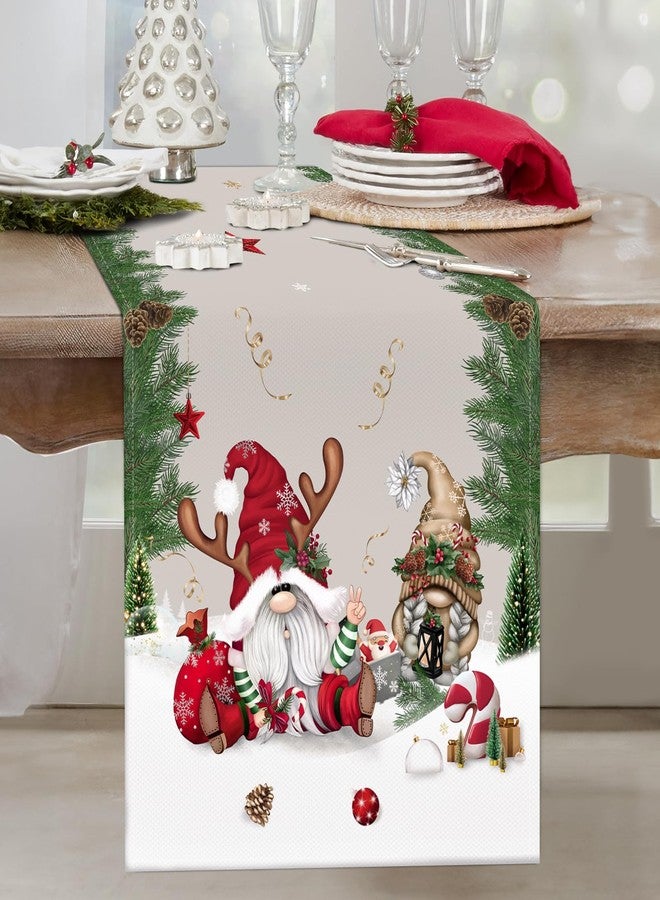Bonhause Christmas Gnomes Table Runner 13x72 Inch Pine Branches Seasonal Winter Holiday Kitchen Dining Table Decoration for Indoor Outdoor Home Party Decor - Image 1