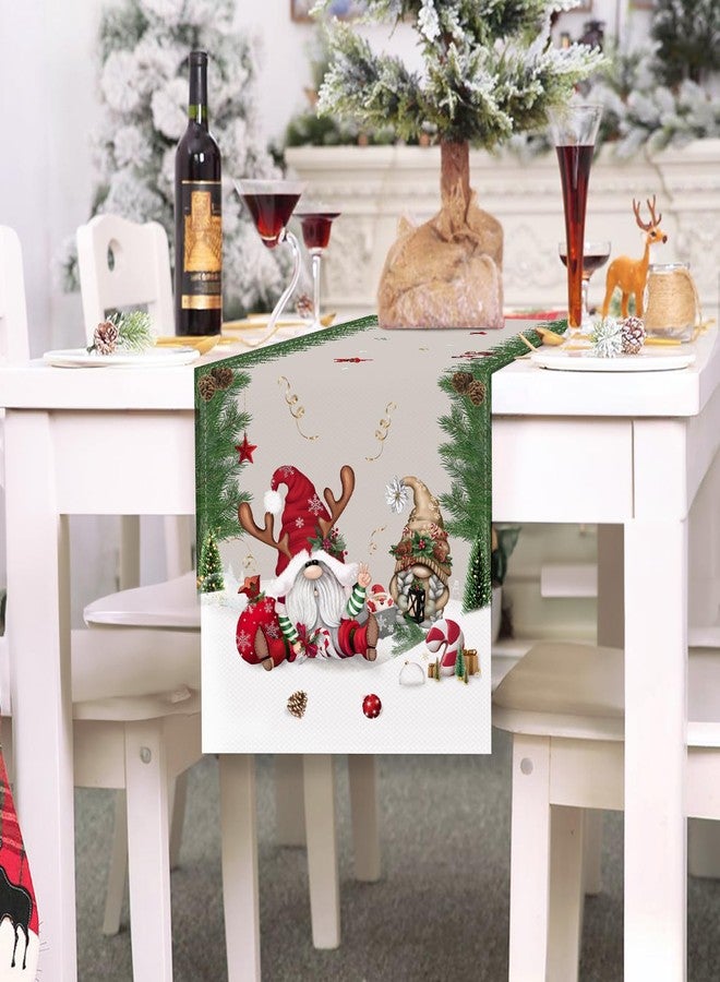Bonhause Christmas Gnomes Table Runner 13x72 Inch Pine Branches Seasonal Winter Holiday Kitchen Dining Table Decoration for Indoor Outdoor Home Party Decor - Image 2