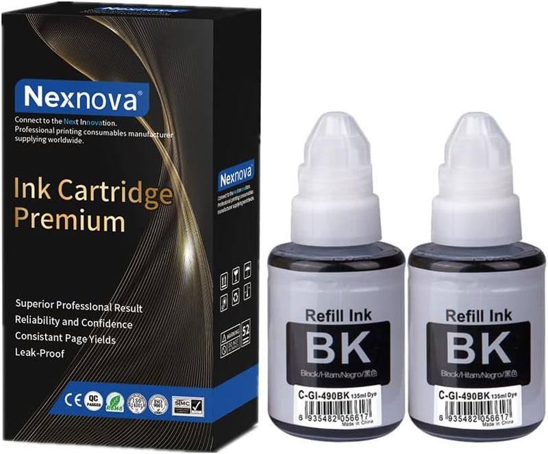 NexNova Gi-490 For Canon (2-Pack Black) For Pixma G3400 G2400 G1400 G4400 G1411 G2411 G3411 G4411 G4410 G3410 G2410 G1410 - Image 1