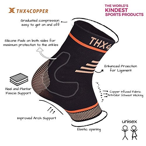 THX4COPPER Thx4 Copper Infused Compression Ankle Brace, Silicone Ankle Sleeve Support, Pain Relief from Plantar Fasciitis, Achilles Tendonitis - Reduce Foot Swelling & Prevent Ankle Injuries - (Single) - Image 5