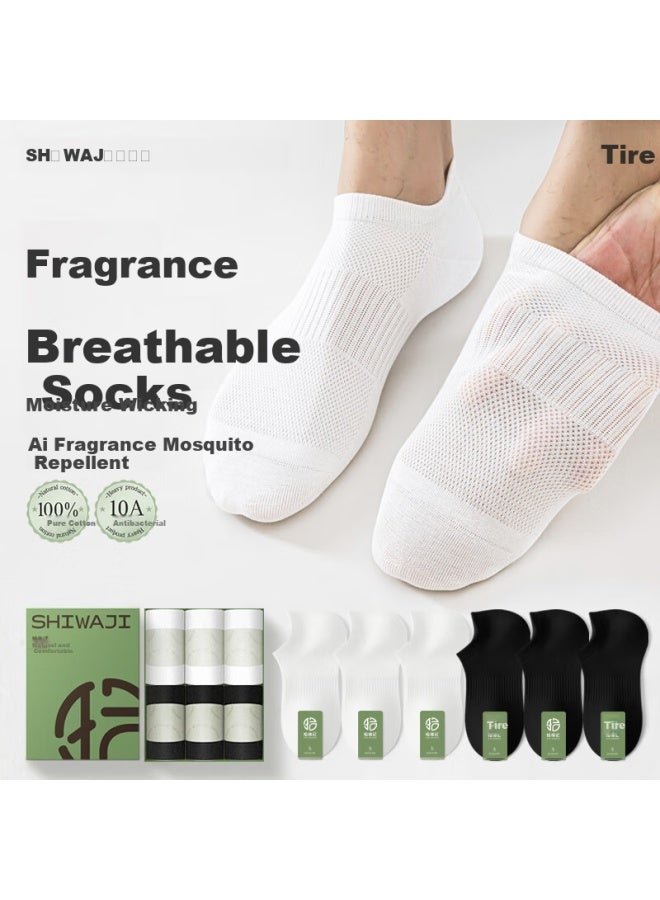 Picking up socks Pickup Socks Men'S Summer Thin Antibacterial And Odor-Resistant Essential Oil Mid-Tube Casual Socks Pure Cotton Breathable Men'S Sports Socks 6 Pairs Pack - Image 1