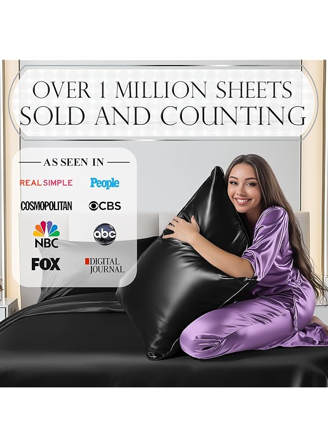 erorex Satin Sheets King Bed Set 4 Pcs 21 Colors Hotel Luxury Soft Silky Satin Sheet Set With Deep Pockets，Satin Fitted Sheet Black Satin Sheets King Size Satin Sheets Satin Bed Sheets King - Image 4