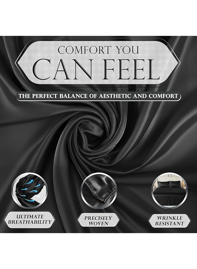 erorex Satin Sheets King Bed Set 4 Pcs 21 Colors Hotel Luxury Soft Silky Satin Sheet Set With Deep Pockets，Satin Fitted Sheet Black Satin Sheets King Size Satin Sheets Satin Bed Sheets King - Image 3