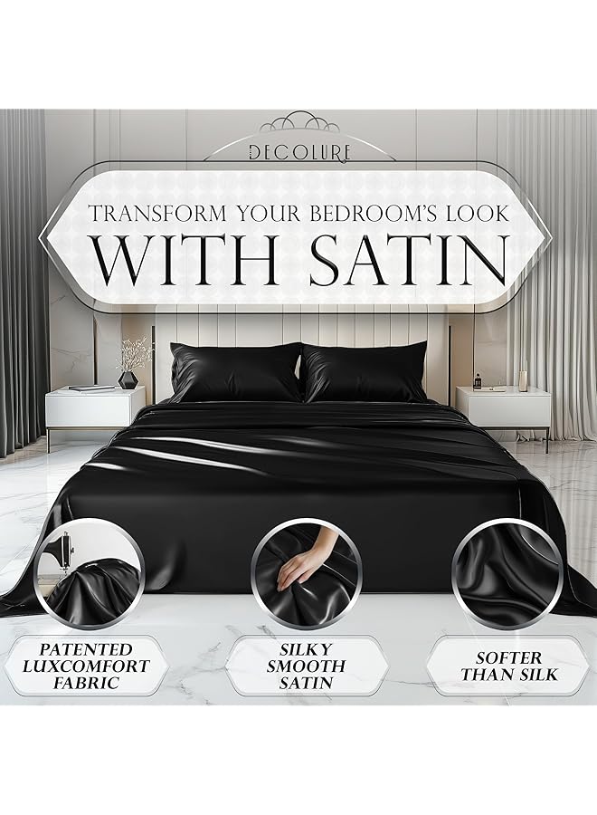 erorex Satin Sheets King Bed Set 4 Pcs 21 Colors Hotel Luxury Soft Silky Satin Sheet Set With Deep Pockets，Satin Fitted Sheet Black Satin Sheets King Size Satin Sheets Satin Bed Sheets King - Image 2