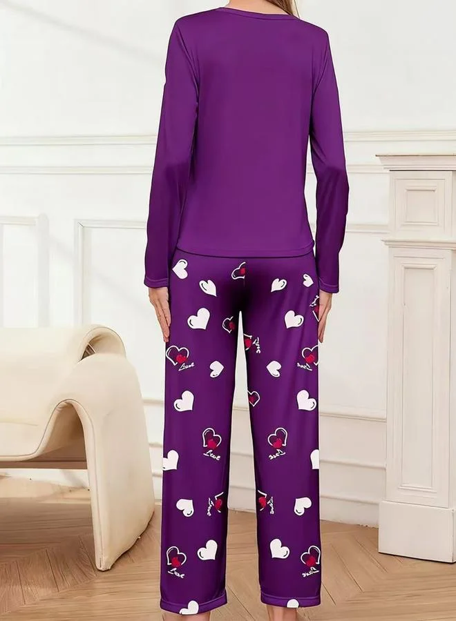 Take Two Take Two Heart Print Long Sleeve T-Shirt and Pyjama Set