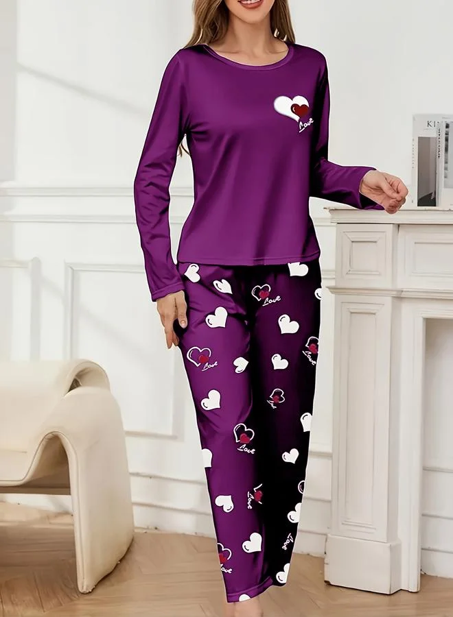 Take Two Take Two Heart Print Long Sleeve T-Shirt and Pyjama Set