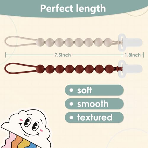 Slotic 6-Pack Silicone Pacifier Clips for Babies, Safe Teething Beads, Rust-Free Holders, Baby Boy and Girl Essentials, Newborn Must-Have Accessories, BPA-Free - Image 2