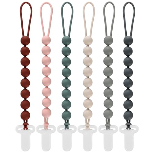 Slotic 6-Pack Silicone Pacifier Clips for Babies, Safe Teething Beads, Rust-Free Holders, Baby Boy and Girl Essentials, Newborn Must-Have Accessories, BPA-Free - Image 1