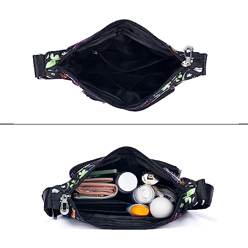 Nawoshow Nylon Floral Multi-Pocket Crossbody Purse Bags for Women Travel Shoulder Bag (T09-Peony Flower) - Image 4