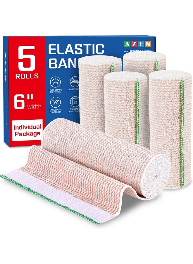 أزين ضمادات AZEN Premium المرنة، عبوة من 5 قطع، بطول 6 بوصات، ضمادة ضاغطة للساقين والكاحل والركبة والبطن والجسم، خالية من اللاتكس، لعلاج الوذمة اللمفية للساقين - Image 1