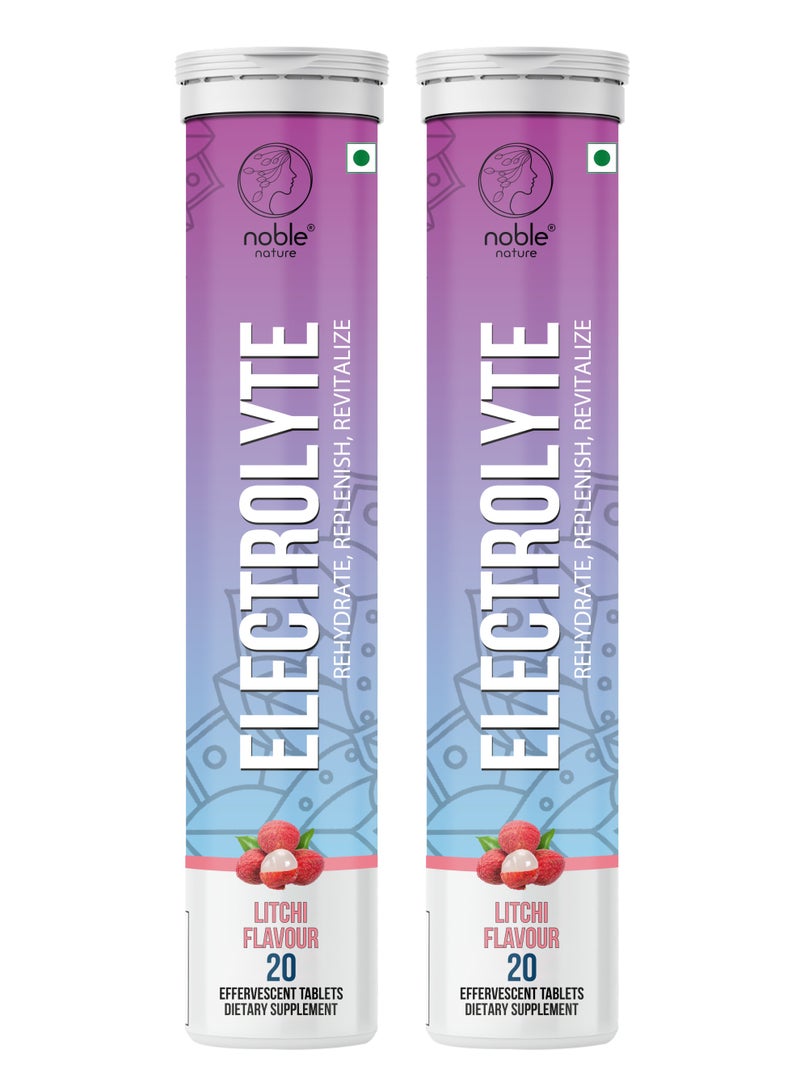 noble nature Electrolyte 40 Effervescent Tablets - With Sodium, Potassium, Magnesium, Calcium, Vitamin C, B6, B12, & Zinc - Sugar-Free, Vegan, Keto-Friendly - Litchi Flavour - Image 1