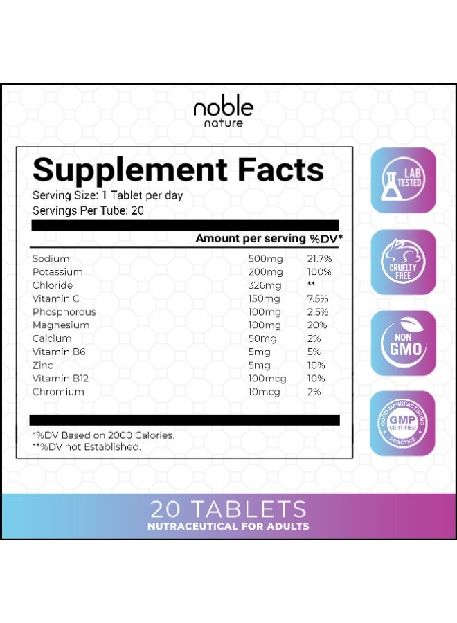 noble nature Electrolyte 40 Effervescent Tablets - With Sodium, Potassium, Magnesium, Calcium, Vitamin C, B6, B12, & Zinc - Sugar-Free, Vegan, Keto-Friendly - Litchi Flavour - Image 2