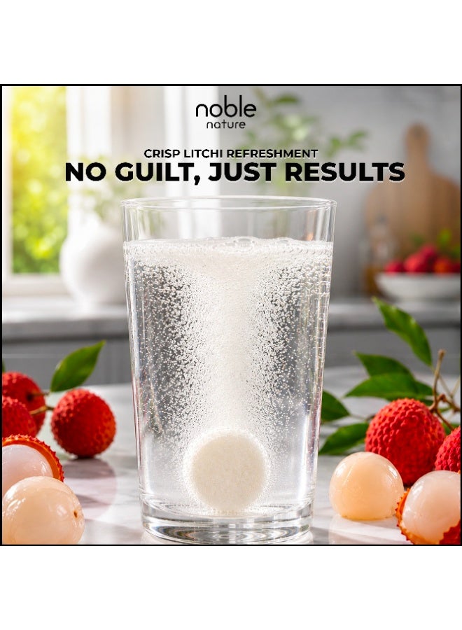 noble nature Electrolyte 40 Effervescent Tablets - With Sodium, Potassium, Magnesium, Calcium, Vitamin C, B6, B12, & Zinc - Sugar-Free, Vegan, Keto-Friendly - Litchi Flavour - Image 3