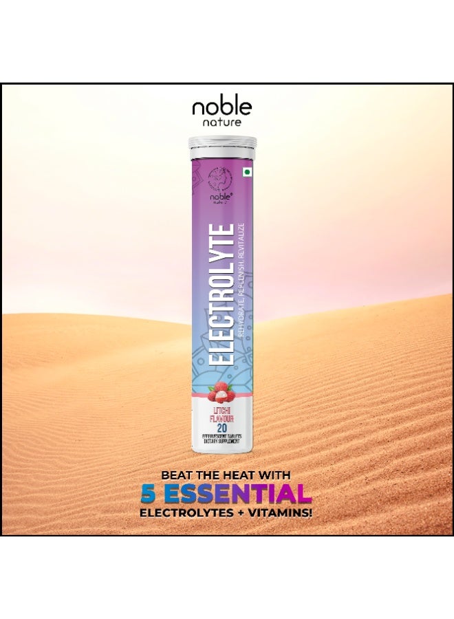 noble nature Electrolyte 40 Effervescent Tablets - With Sodium, Potassium, Magnesium, Calcium, Vitamin C, B6, B12, & Zinc - Sugar-Free, Vegan, Keto-Friendly - Litchi Flavour - Image 4