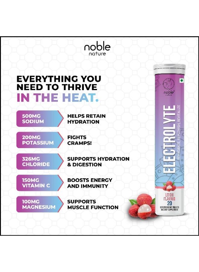 noble nature Electrolyte 40 Effervescent Tablets - With Sodium, Potassium, Magnesium, Calcium, Vitamin C, B6, B12, & Zinc - Sugar-Free, Vegan, Keto-Friendly - Litchi Flavour - Image 5
