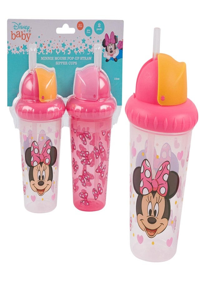 Cudlie Disney Baby Girl Minnie Mouse 10 oz Pack of 2 Sippy Cups with Straw & Easy Close Lid, Bows On Bows