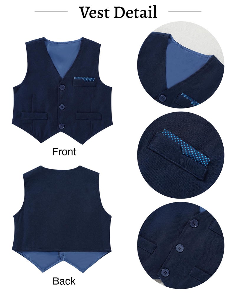nilikastta Navy Blue Toddler Wedding Guest Outfit Boy Ring Bearer Outfits for Boys Dress Shirt/Bowtie/Vest/Suspender Pants for Religious Service 3-4t - Image 5