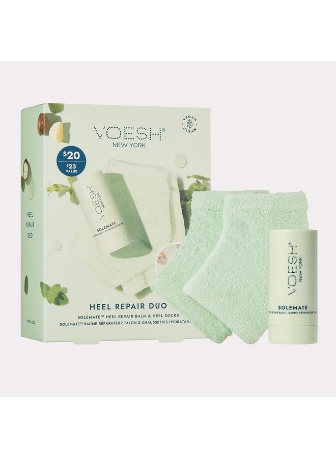 Voesh Heel Repair Duo, Solemate Heel Repair Balm & Moisturizing Heel Socks, Cracked Heel Stick Balm, Foot Care For Men & Women, At-Home Foot Care, Fuzzy Heel Socks, Toeless Spa Socks - Image 1
