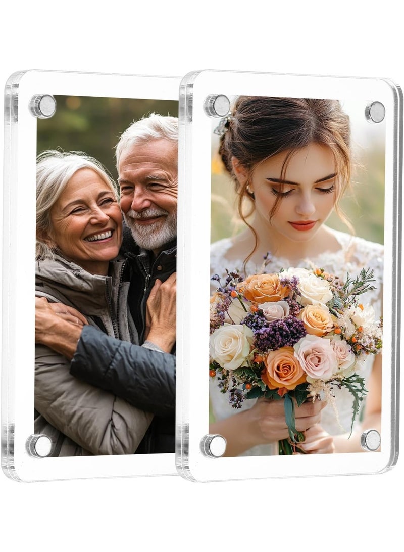 SLASA Acrylic Fridge Magnetic Frames – Pack of 2 Double-Sided 6x9 cm Clear Magnet Photo Frame – Square Magnetic Picture Holder for Refrigerator – Compatible with Fujifilm Mini Photos - Image 1