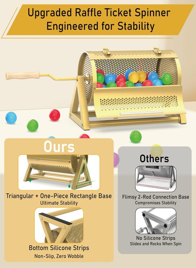 NANATI Metal Raffle Drum, Heavy Duty Raffle Ticket Spinner, Silent Design Raffle Ticket Drum with Large Wooden Handle, Raffle Box Holds 3000+ Tickes & 150 Balls for Lottery Games, Bingo, Raffle Balls - Image 3