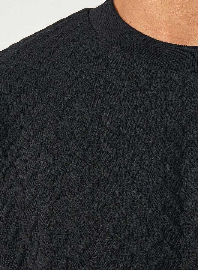 Styli Chevron Knit Oversized Mock Neck T-Shirt