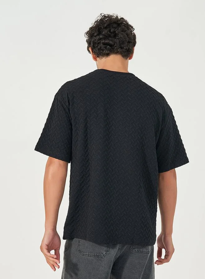 Styli Chevron Knit Oversized Mock Neck T-Shirt