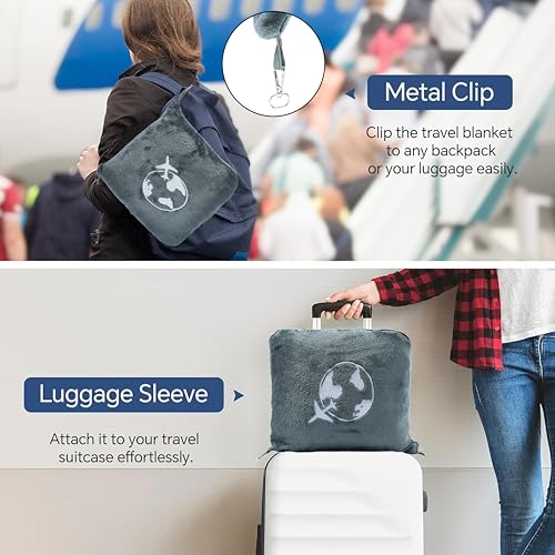 AAZEEM Travel Blanket and Pillow - Ultra-Soft, Compact & Lightweight, 65x45 Inches, with Carry Case, Luggage Sleeve & Backpack Clip for Airplane Comfort - Image 5