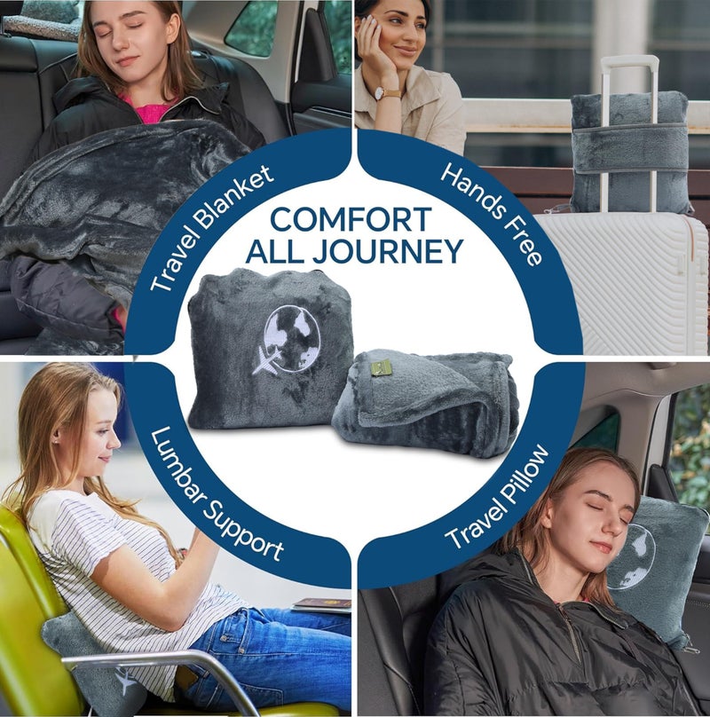 AAZEEM Travel Blanket and Pillow - Ultra-Soft, Compact & Lightweight, 65x45 Inches, with Carry Case, Luggage Sleeve & Backpack Clip for Airplane Comfort - Image 2