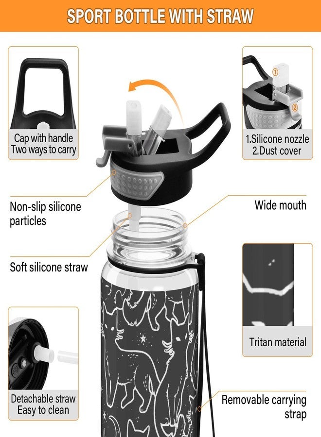 Burbuja Magical Black Cats 32 oz Water Bottle with Straw Lid, Leakproof & BPA Free Tritan Bottle for Gym Fitness Outdoor Sports - Image 4